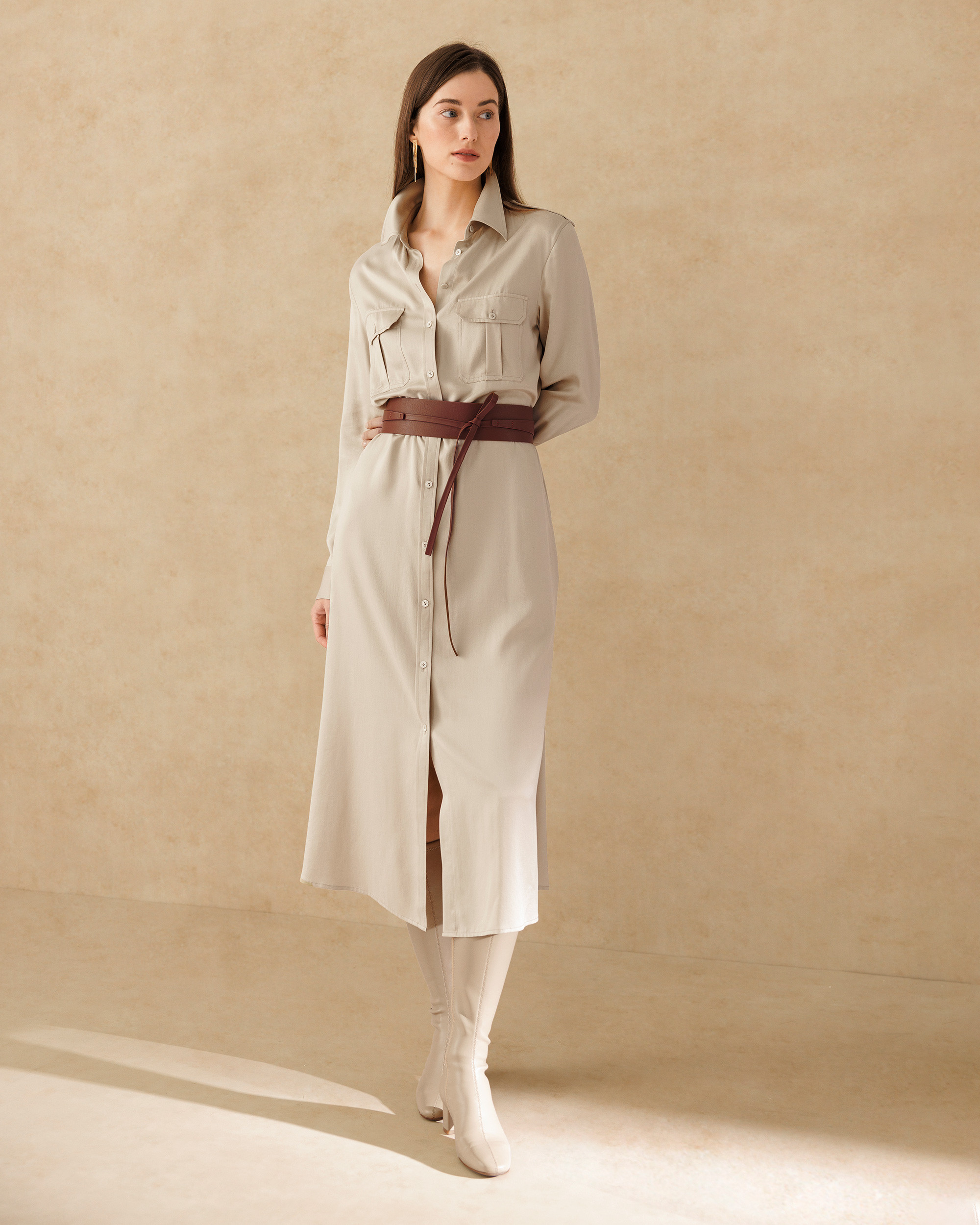 Sand-washed Pocket Trench Dress | LilySilk