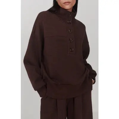 Varley Bronya Button Placket Sweatshirt in Coffee Bean Marl at Nordstrom, Size Xx-Small | Nordstrom