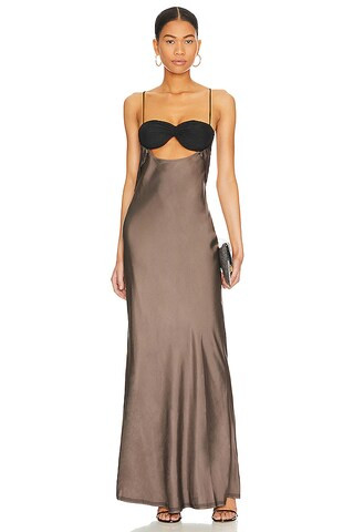 Bec + Bridge Evangeline Strappy Gown in Pewter & Black from Revolve.com | Revolve Clothing (Global)