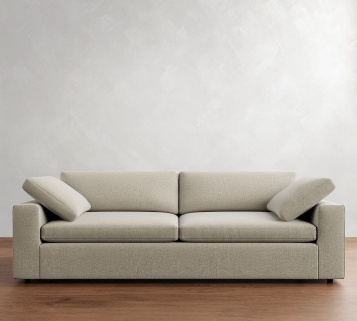 Dream Square Arm Upholstered Grand Sofa 102.5"" with Bench Cushion, Memory Foam Cushions, Sunbrella(R) Performance Chenille Cloud | Pottery Barn (US)