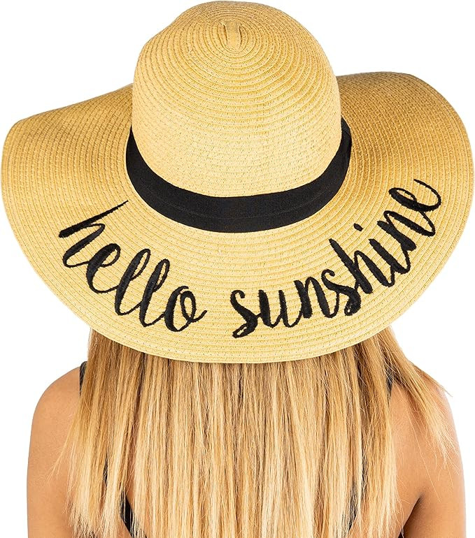 Funky Junque Women’s UPF 50 Bold Cursive Embroidered Adjustable Beach Floppy Sun Hat | Amazon (US)