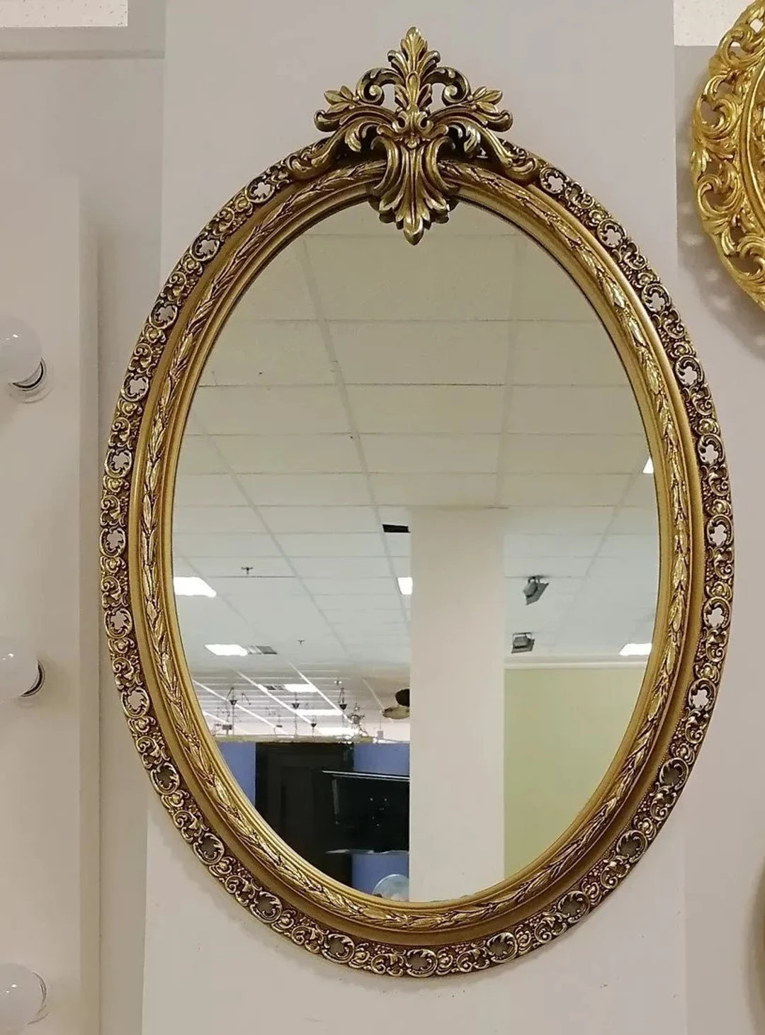 Oval Hanging Wall Mirror, Beveled, Vanity, Antique Gold, Large Decorative Bathroom, Bedroom, Entr... | Etsy (US)