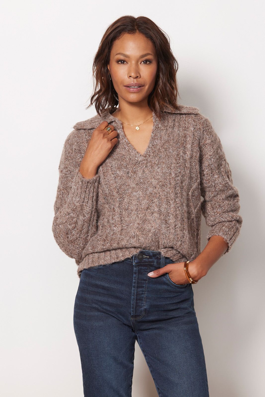 EVEREVE Cable Collar Pullover | EVEREVE | Evereve