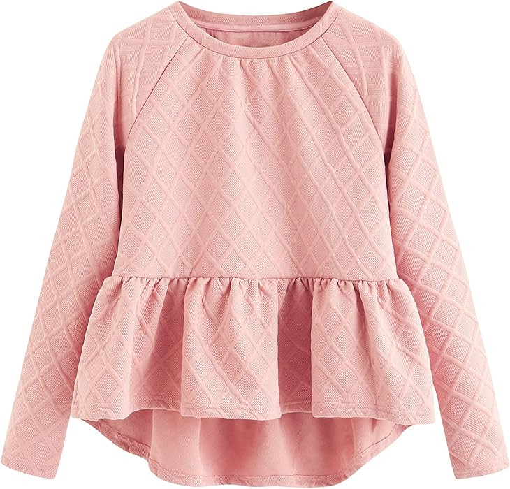 Women's Loose Round Neck Raglan Long Sleeve Ruffle High Low Hem Smock Top | Amazon (US)