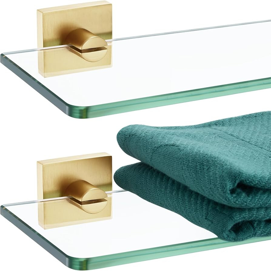 KOKOSIRI Wall Shelves 12-Inch Tempered Glass Shelf Floating Rack for Kitchen Bathroom Shower Stor... | Amazon (US)