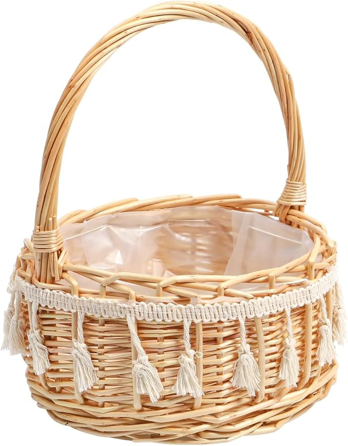 Rattan Woven Flower Girl Basket for Wedding: Woven Storage Basket with Handles wicker easter bask... | Amazon (US)
