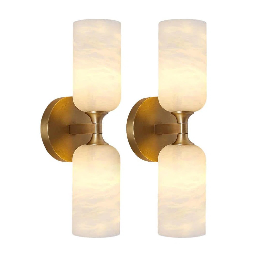 Ephraim 2 - Light Dimmable Brass Cylindrical Wall Sconce With Alabaster Shade (Set of 2) | Wayfair North America
