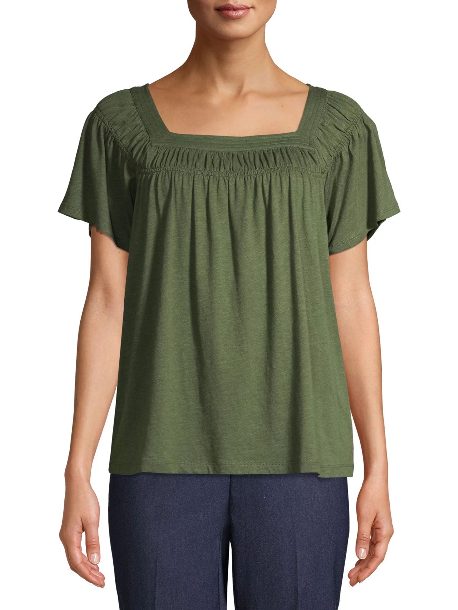 Time and Tru Women's Square Neck T-Shirt | Walmart (US)