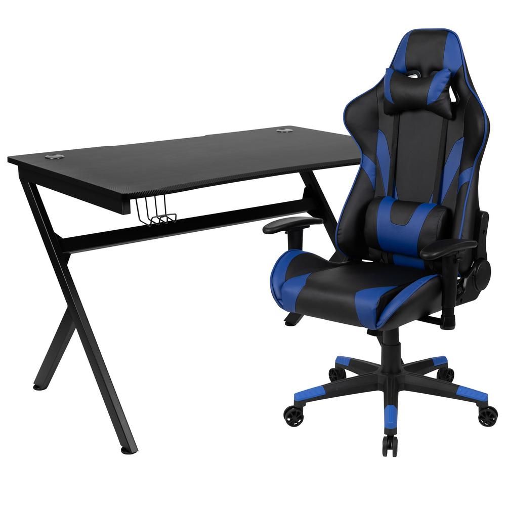 Carnegy Avenue 45.25 in. Black Gaming Desk and Chair Set, Blue | The Home Depot