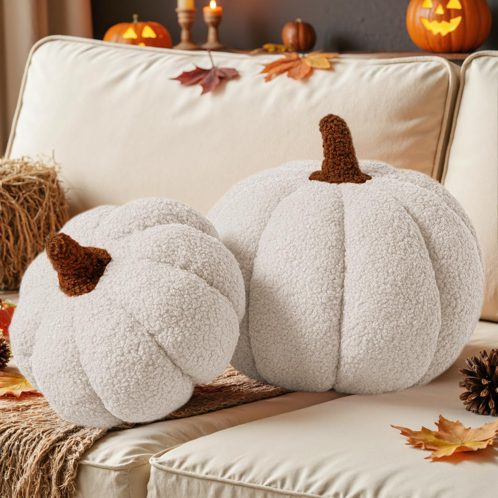 Lanpn Fall Pumpkin Pillows Set of 2, Halloween Decoration Plush Throw Pillows Soft Fleece Sherpa ... | Amazon (US)