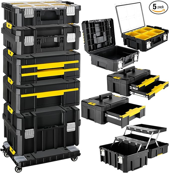 TLGREEN Stackable Rolling Tool Box with Wheels – 5-in-1 Modular Tool Organizer System, Portable... | Amazon (US)