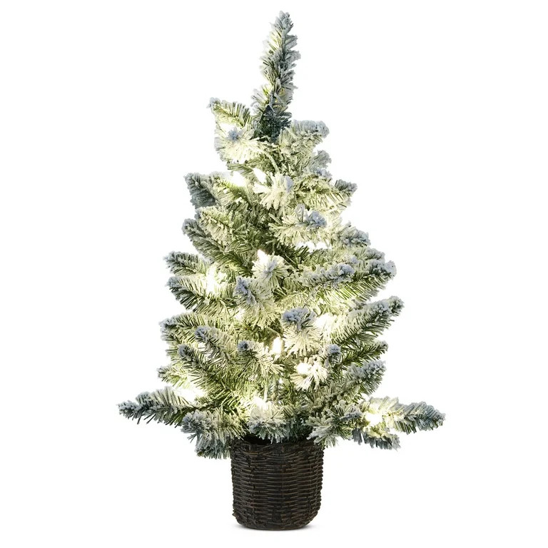2 FTMini Cooper Spruce Pre-Lit Green Flocked Artificial Christmas Tree with Clear LED Lights, by ... | Walmart (US)