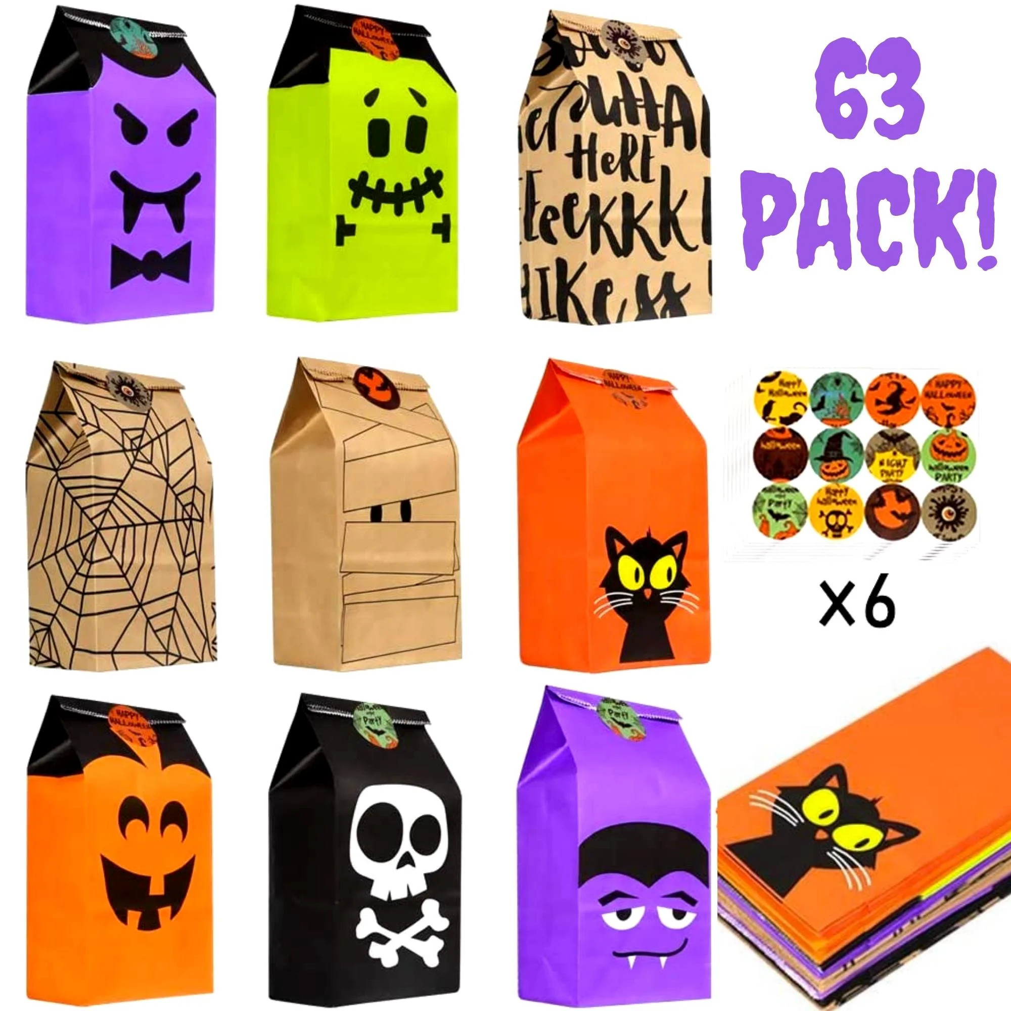 JoyX 63 Pack Halloween Trick or Treat Candy Bags, Halloween Goodie Bags Halloween Gift Bags Hallo... | Walmart (US)