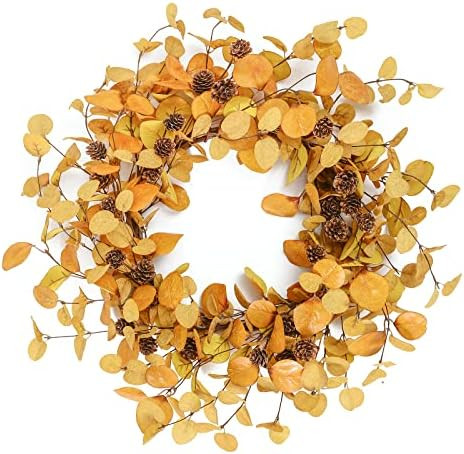 YNYLCHMX Fall Wreath for Front Door Outside 18” Autumn Wreath Golden Pinecones Thanksgiving Fal... | Amazon (US)