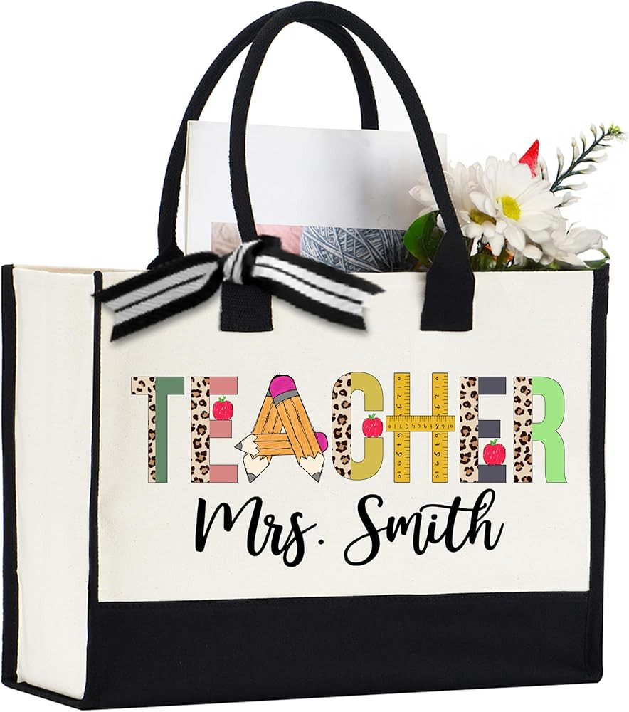 Personalized Teacher Gift, Custom Teacher Tote Bag, Custom Name Teacher Bag, Teacher Appreciation... | Amazon (US)