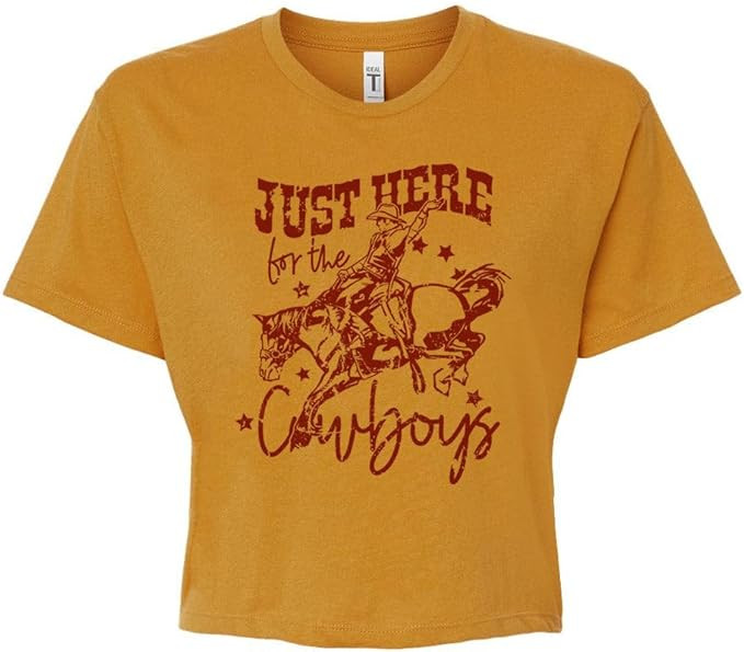 TeesAndTankYou Just Here for The Cowboys Crop Tee Shirt Women's | Amazon (US)