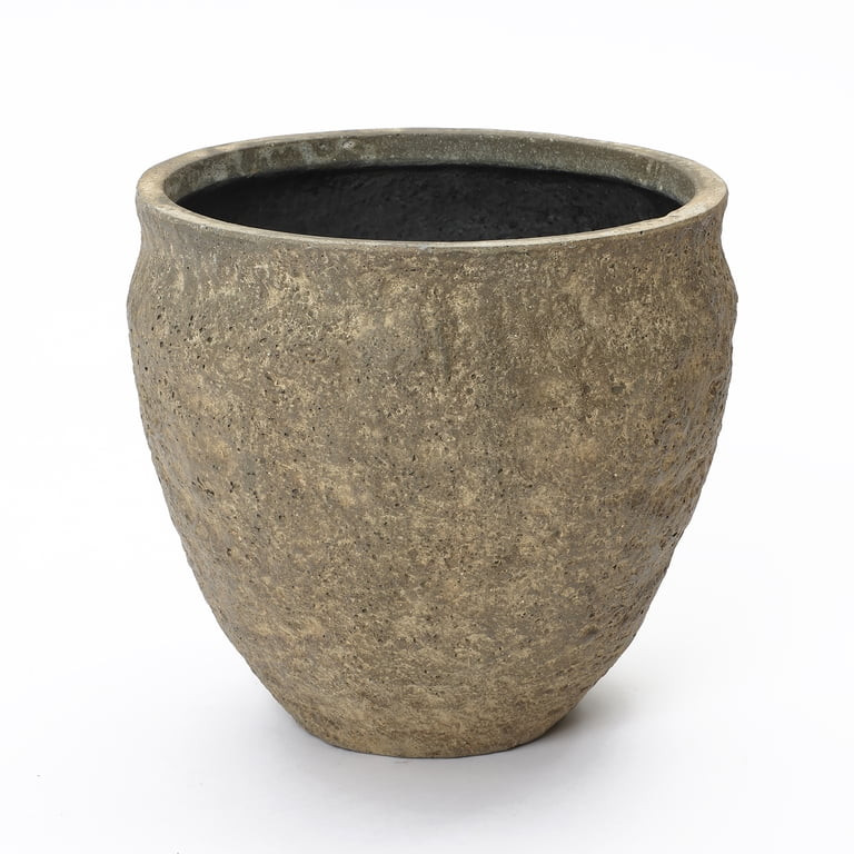 LuxenHome Weathered Earthstone Green Round Planter, 12.4" Round, Textured Concrete Pot | Walmart (US)