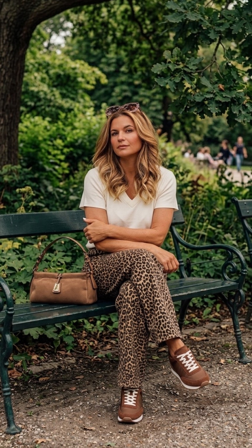 Who would have thought? 
Me, rocking animal print! 🐆
But honestly, these pants and a simple white tee are a match made in heaven. I'm already brainstorming my next look with them. It's so funny how your style can surprise you, even in your late 40s!😂 
XOXO,
Ana Randall🐆

#LTKstyletip #LTKautumn