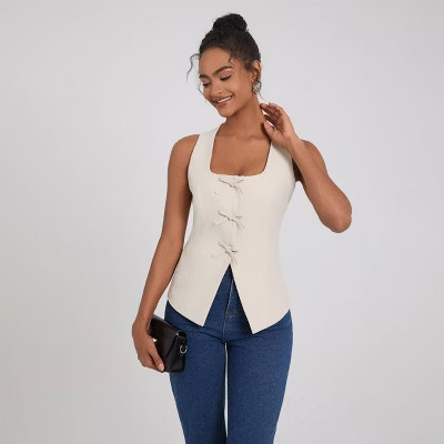 Women's Square Neck Sleeveless Front Bow Tie Closure Vest Top - A New Day™ | Target