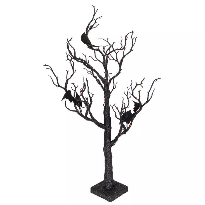 Northlight 26.5" Black Glittered B/O LED Tabletop Halloween Tree with Bats - Orange Lights | Target