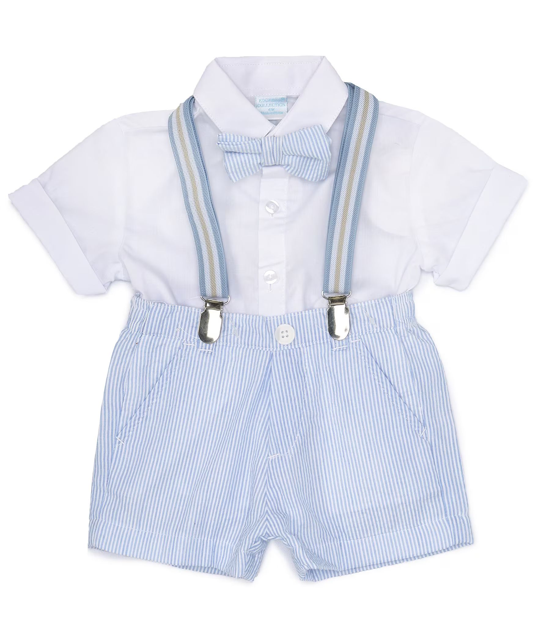 Baby Boys 3-24 Months Stripe Button-Front Shirt & Linen Suspender Shorts 2-Piece Set | Dillard's