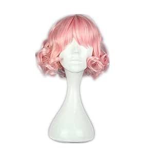KiyaCos Short Curly Wavy Layered Harajuku Cosplay Wigs Costume Hair Pastel Pink | Amazon (US)