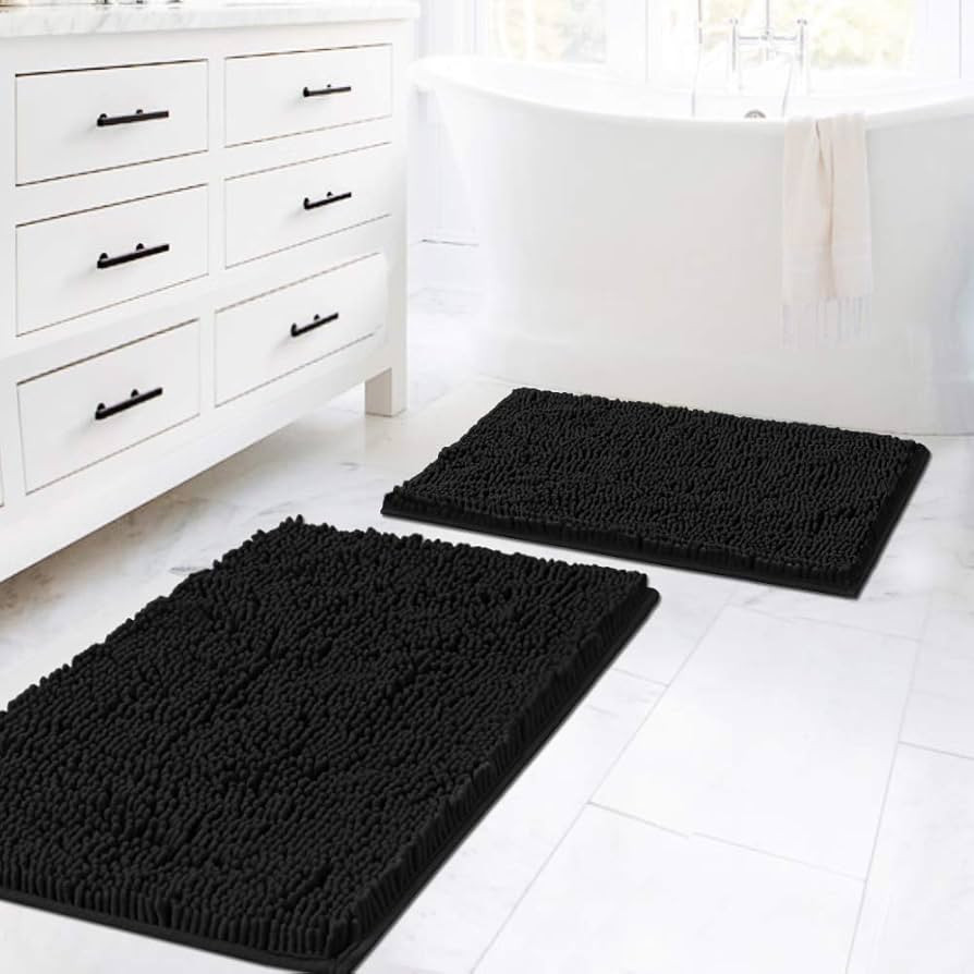H.VERSAILTEX Black Bathroom Rug Set 2 Piece, Bath Mats for Bathroom Floor, Super Thick Soft Shagg... | Amazon (US)