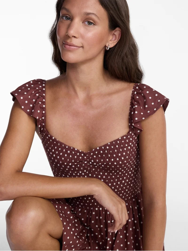 No Boundaries Smocked Romper with Flutter Sleeves, Women\u2019s XXS-XXL | Walmart (US)