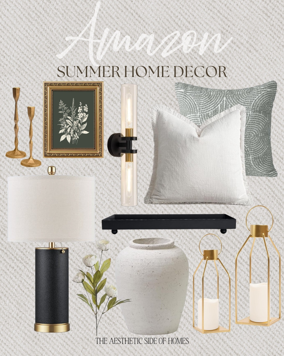Summer home decor includes throw pillows, tray, sconces, wall art, candle stick holders, table lamp, floral stems, vase, lanterns.

Home decor, looks for less, neutral home, home accents

@amazonfindsandfashion

#LTKHome #LTKSeasonal #LTKSaleAlert