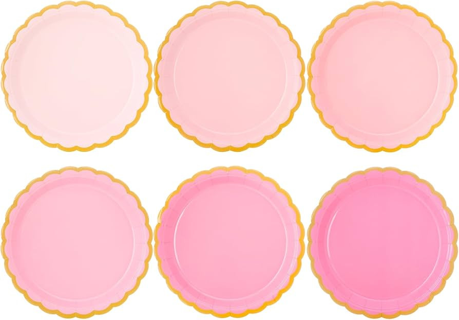 48 Pcs Pink Scalloped Party Disposable Paper Plates, 9" Cute Pink Dessert Baby Bridal Shower Dinn... | Amazon (US)