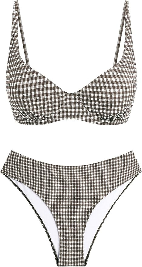 ZAFUL Womens Gingham Bikini Sets High Waisted Underwire Swimsuits Full Coverage Two Piece Swimwea... | Amazon (US)