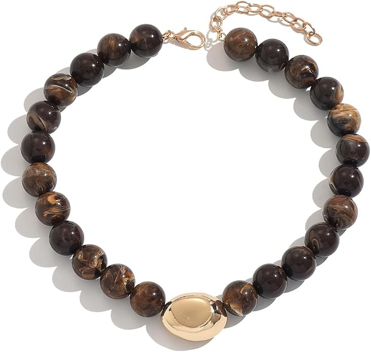 Acrylic Necklace for Women Chunky Beaded Necklace Vintage Boho Short Choker Necklace Ideal Jewelr... | Amazon (US)
