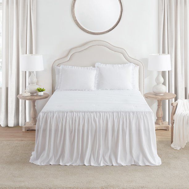 My Texas House Angelina Soft Wash Ruffle Bedspread Set, Queen, Bright White | Walmart (US)