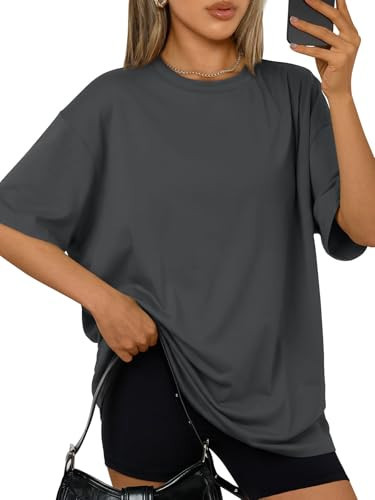 Trendy Queen Womens Oversized Summer T Shirts Fashion Workout Plus Size Tops Short Sleeve Beach Vacation Gym Clothes 2026 BlackGrey M | Amazon (US)