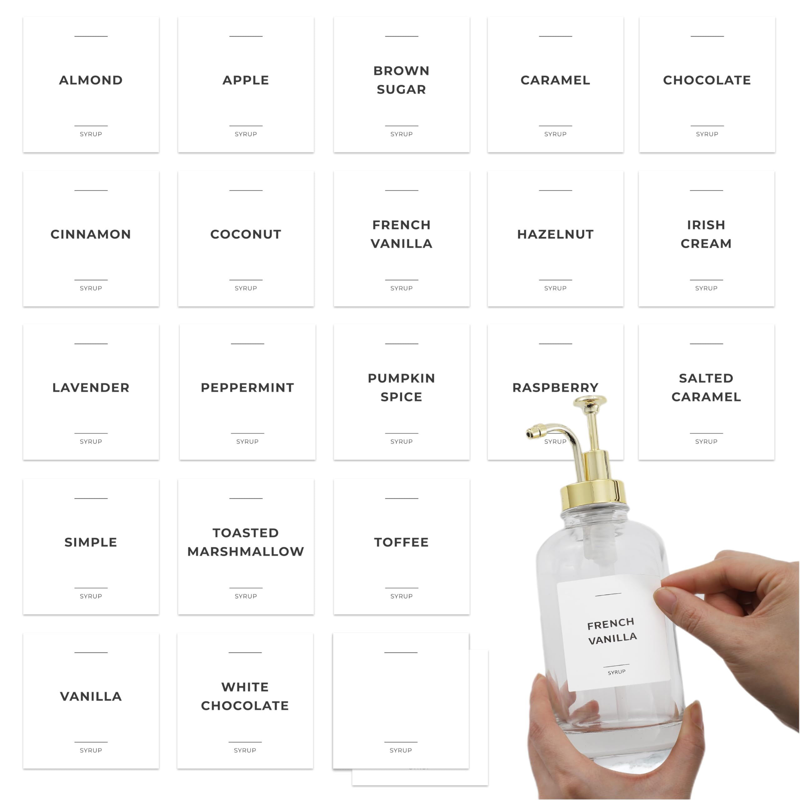 Coffee Syrup Labels for Bottles, Syrup Dispensers - 2.5" x 2.5" Waterproof & Durable PVC Stickers... | Amazon (US)