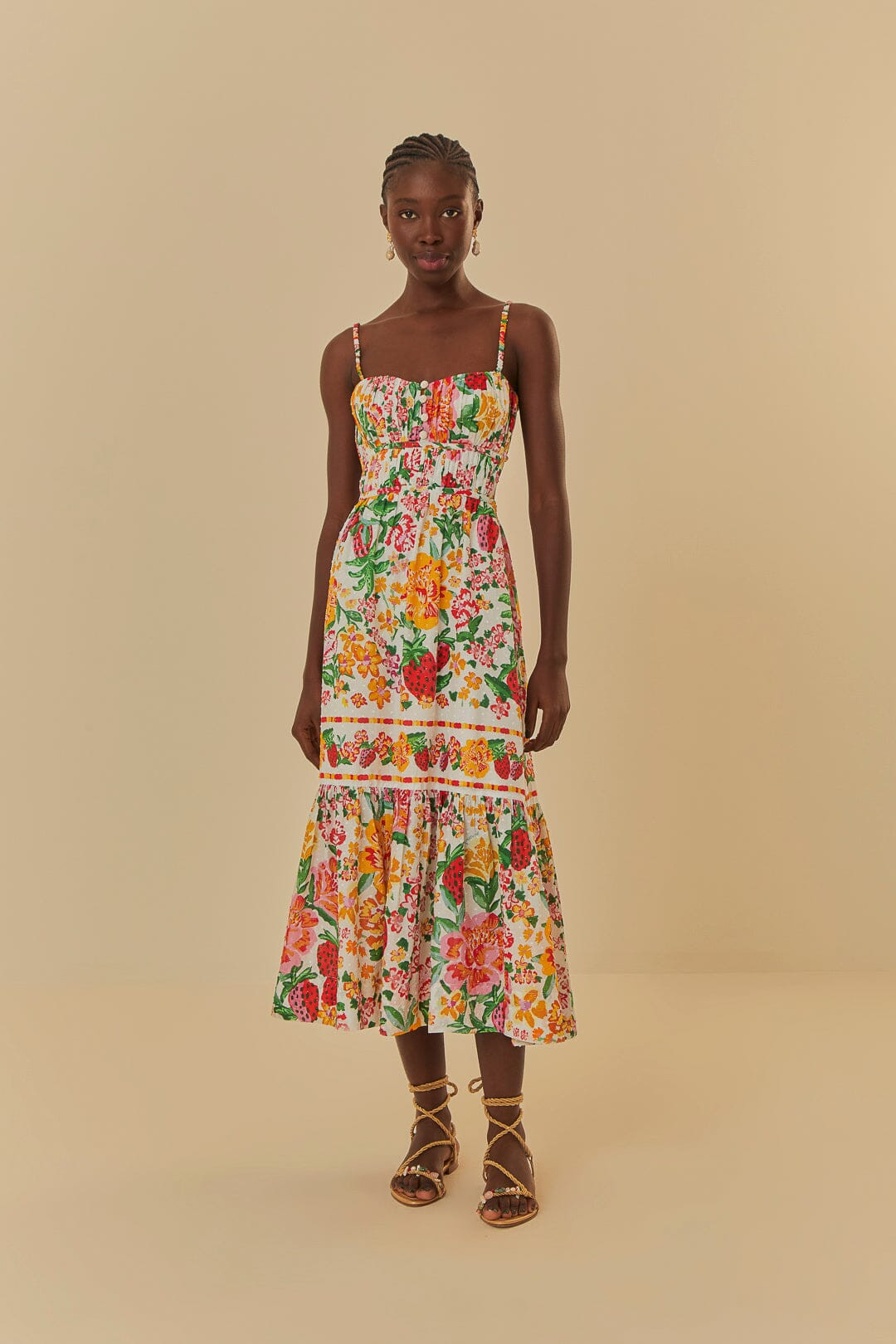 White Floral Sketch Midi Dress | FarmRio (US)