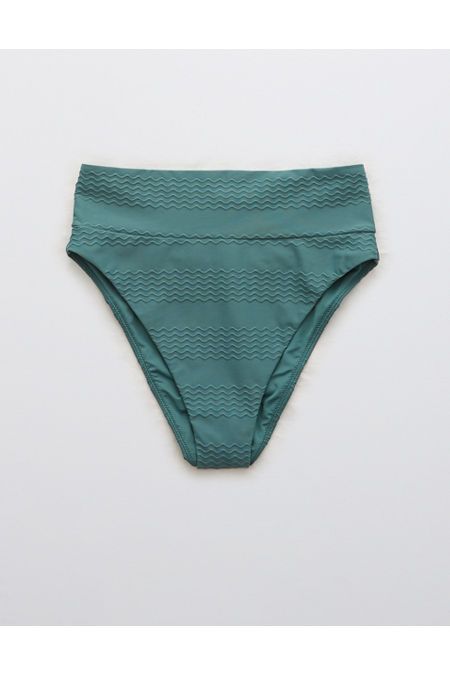 Aerie Jacquard High Cut Cheeky Bikini Bottom Women's Gatsby Green XXL | American Eagle Outfitters (US & CA)