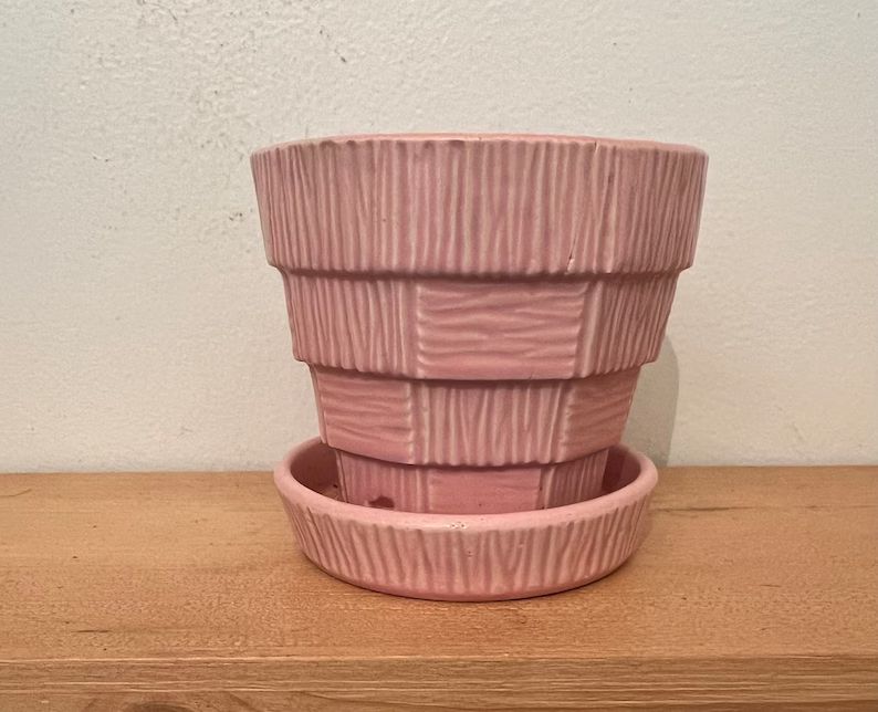 Mccoy Pink Basketweave 4 Planter/flower Pot With Attached Saucer/vintage Mccoy Planter - Etsy | Etsy (US)