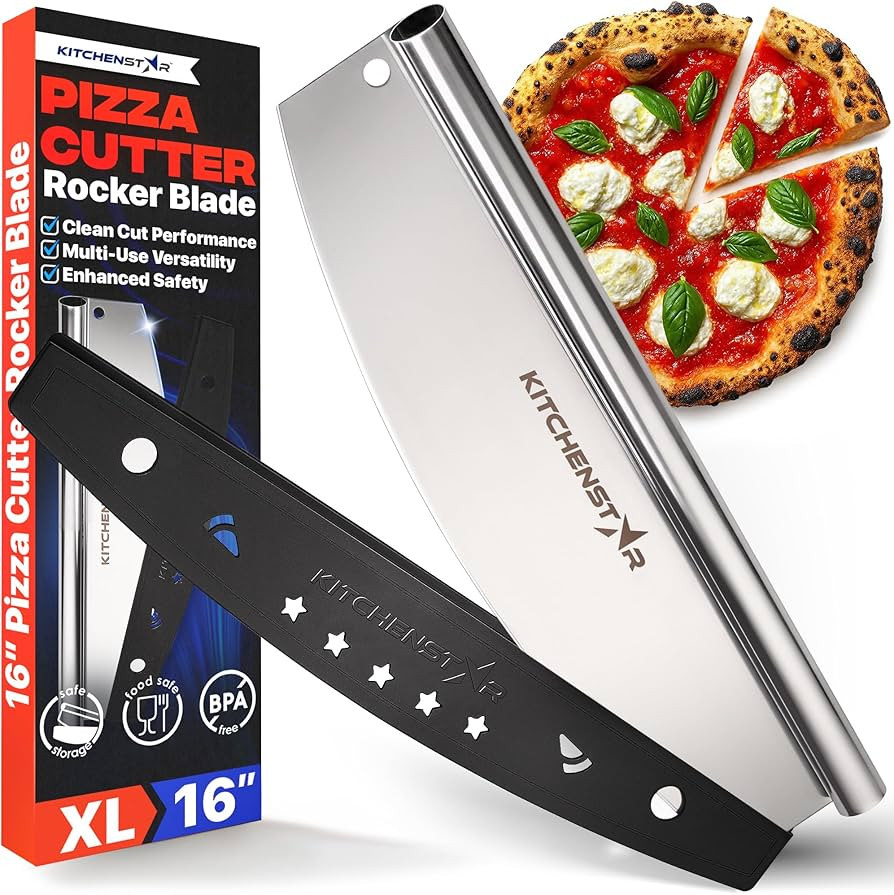 KitchenStar 16-Inch Pizza Cutter Rocker Blade - Sharp Stainless Steel Slicer Knife, Protective Co... | Amazon (US)