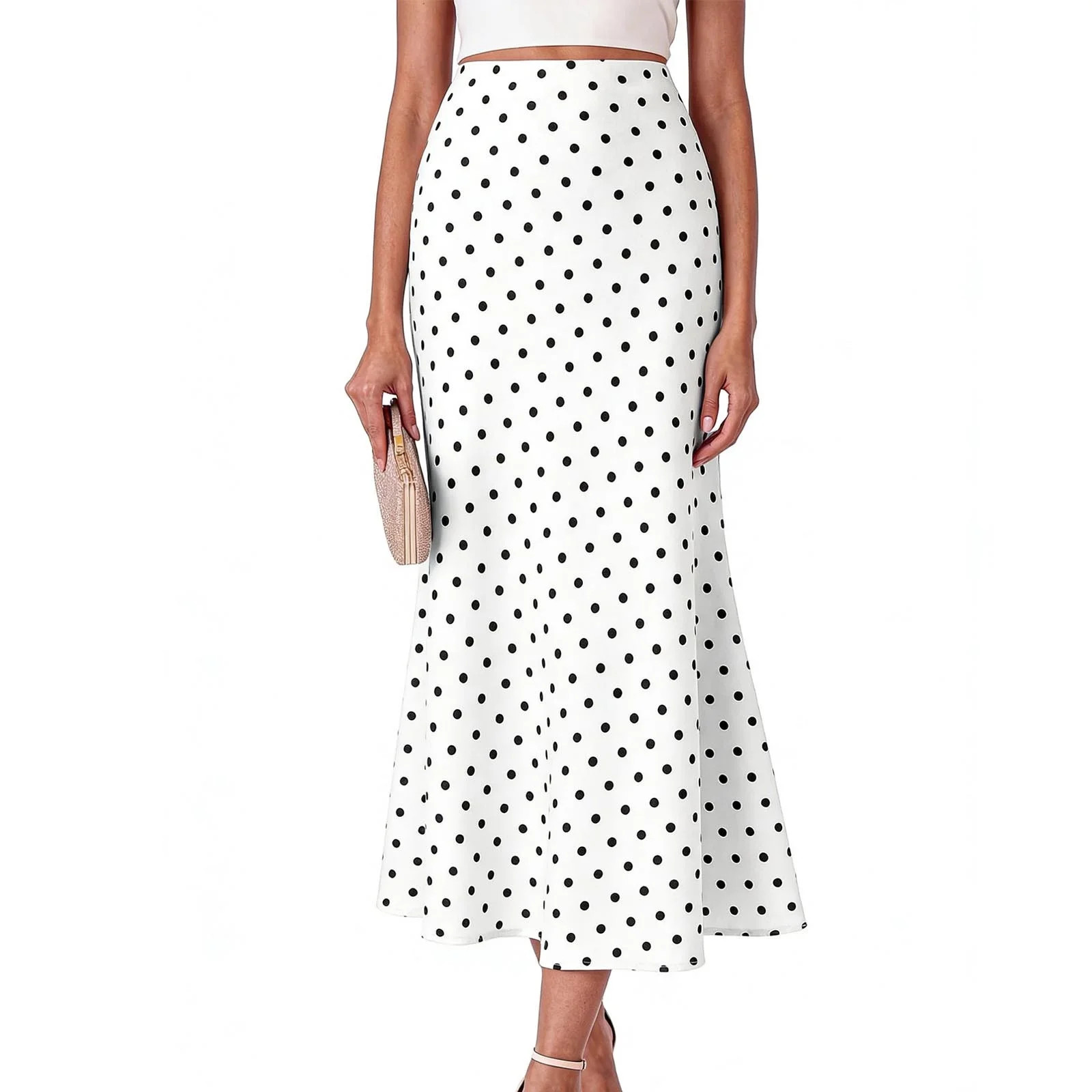 Miluxas Women's Sweet Polka Dot Mermaid Midi Skirt High Waisted Flared Hem Long Skirts Lightweigh... | Walmart (US)