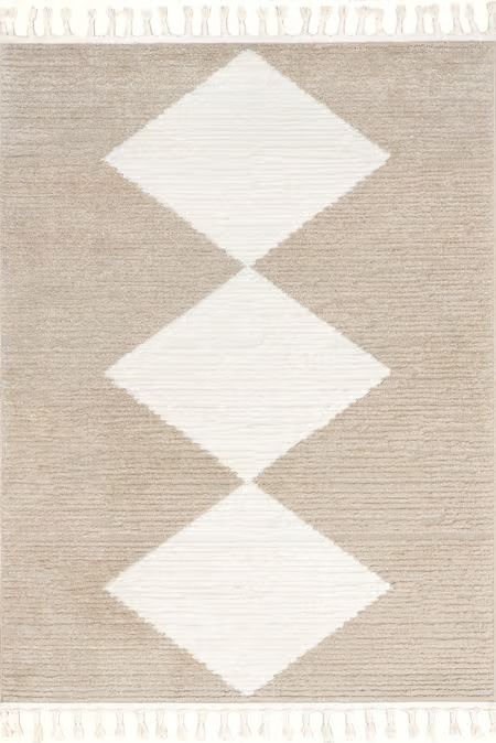 Beige Payton Diamond Tasseled Area Rug | Rugs USA