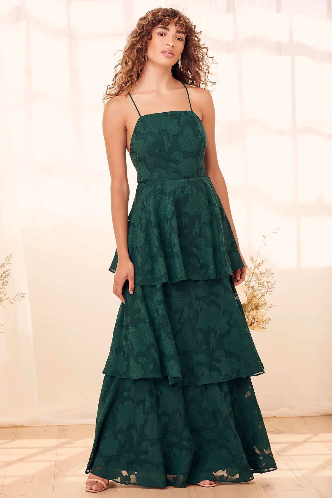 Loving Celebration Emerald Green Lace-Up Tiered Maxi Dress | Lulus (US)