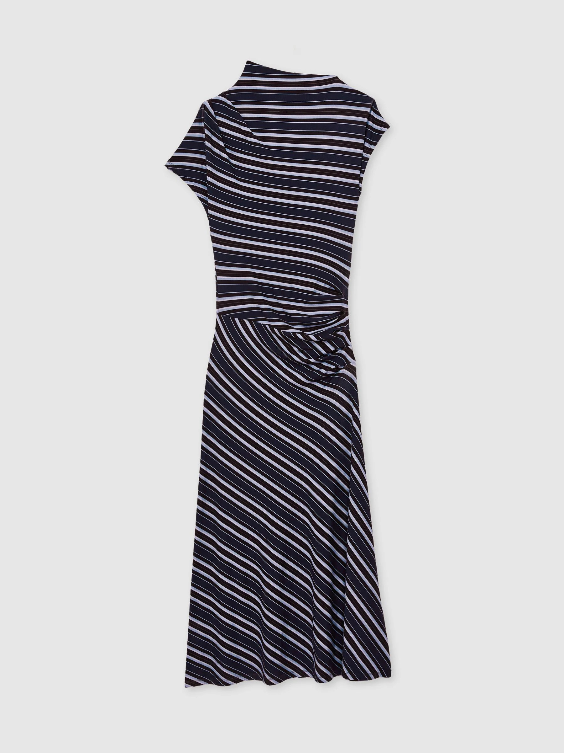 Reiss Reiss Blue Dillon Petite Stripe-Print Draped Midi Dress | Next US