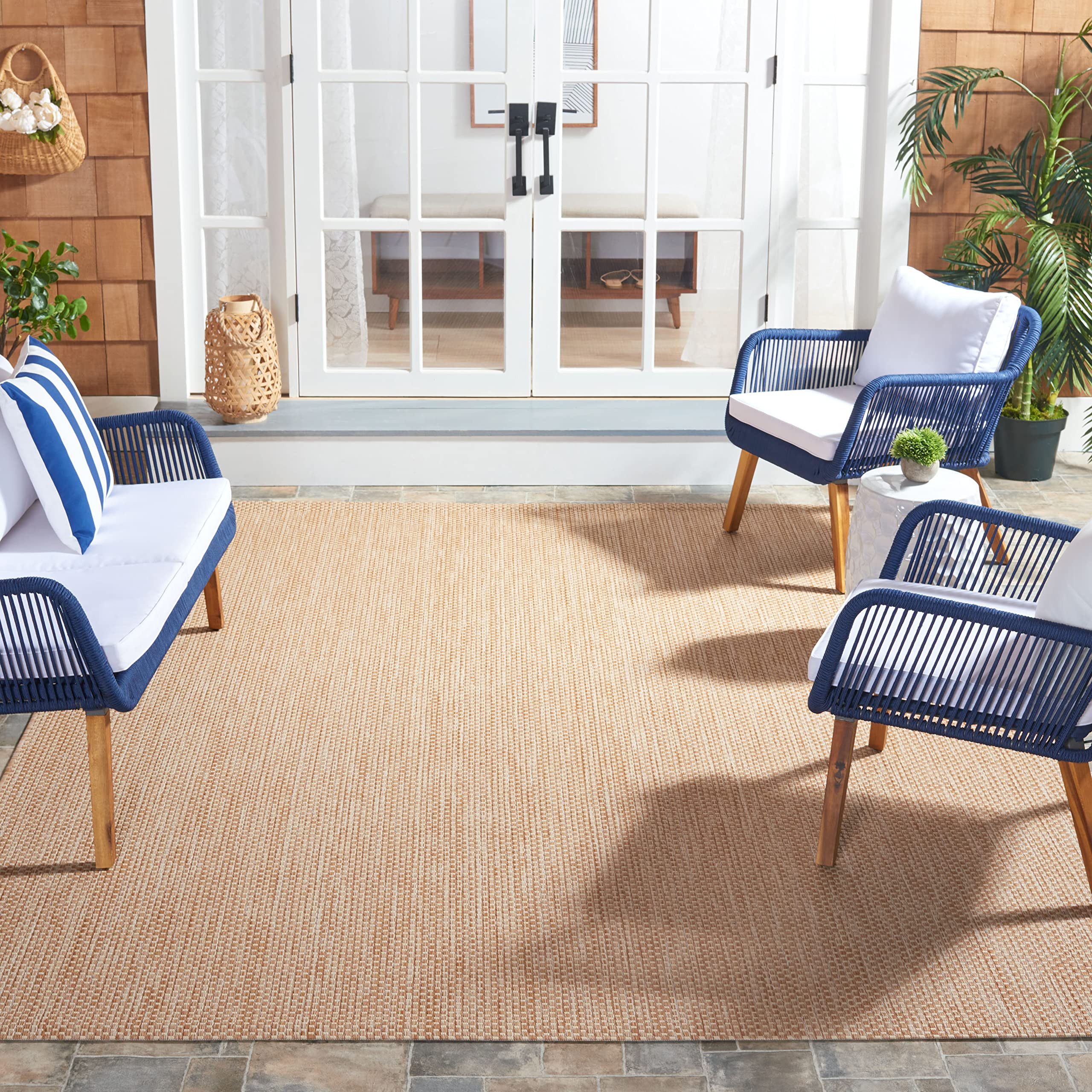 SAFAVIEH Washable Rug Outdoor Courtyard Collection - 10' Square, Natural & Cream, Non-Shedding & ... | Amazon (US)
