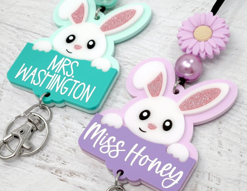 Personalized Bunny Teacher Lanyard, Easter Bunny Lanyard, Badge Holder, Breakaway Lanyard, Bunny ... | Etsy (US)