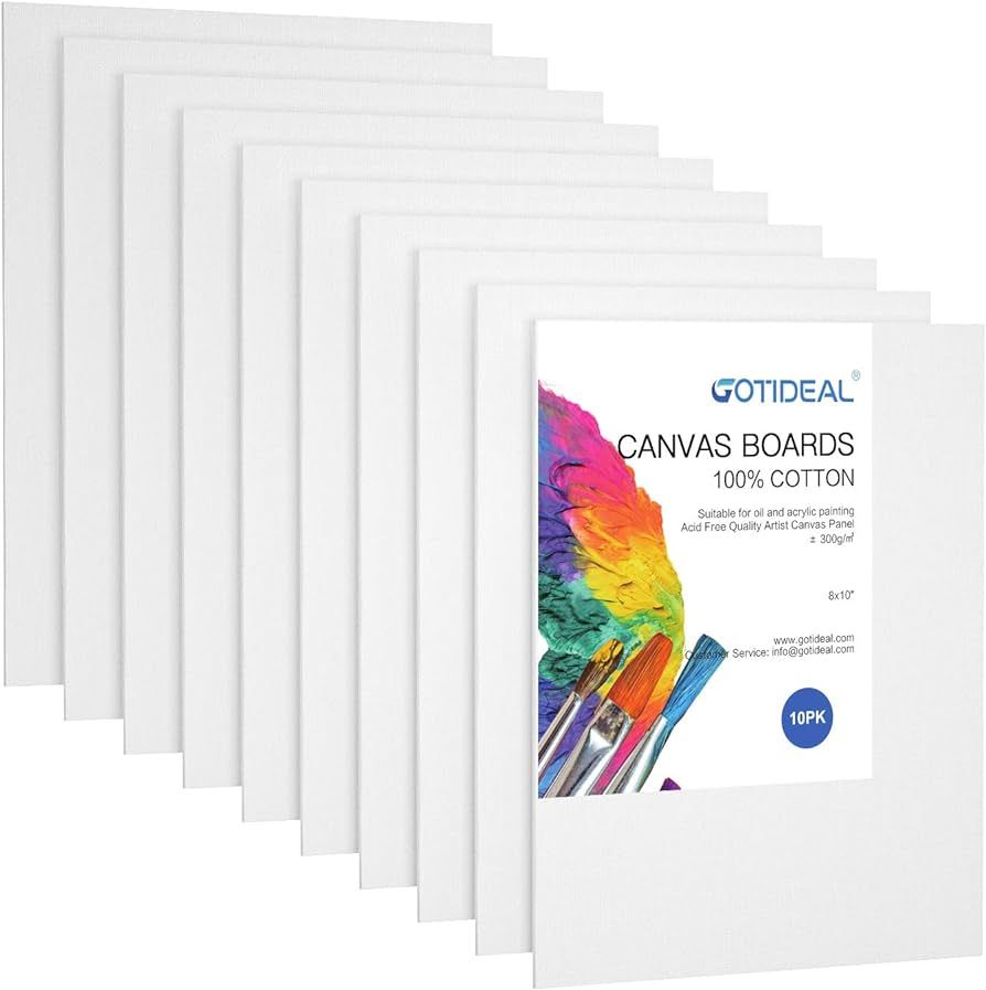 GOTIDEAL Canvas Boards, 8x10 inch Set of 10,Gesso Primed White Blank Canvases for Painting - 100%... | Amazon (US)