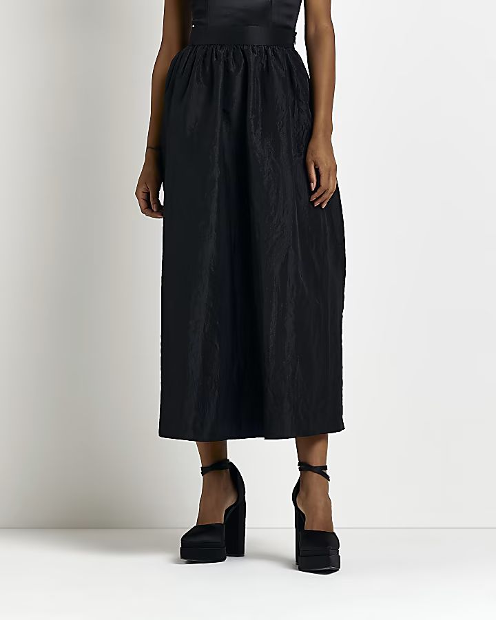 Black puff midi skirt | River Island (UK & IE)