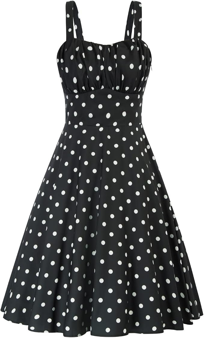 Belle Poque Women's Vintage Sleeveless Floral Ruched Summer Cute A-Line Flowy Swing Midi Dress | Amazon (CA)