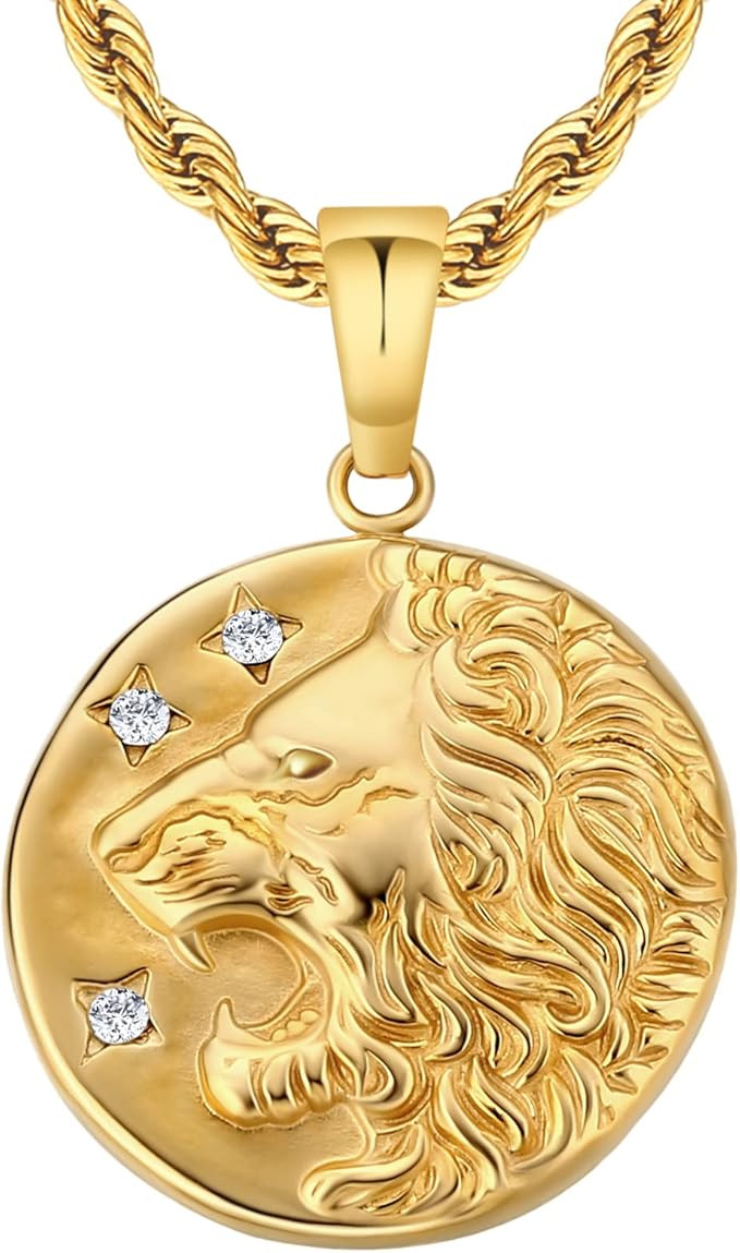KRKC&CO Mens Coin Pendant Necklace, Compass/St. Christopher/Lion/Angel/Medusa 18K Gold Plated Sta... | Amazon (CA)