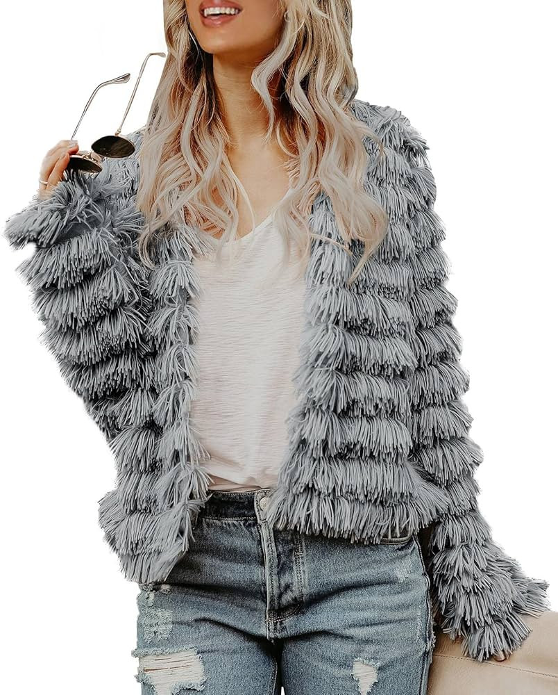 Inorin Womens Fall Open Front Cardigan Faux Fur Coat Vintage Parka Shaggy Jacket Warm Coat Tops | Amazon (US)